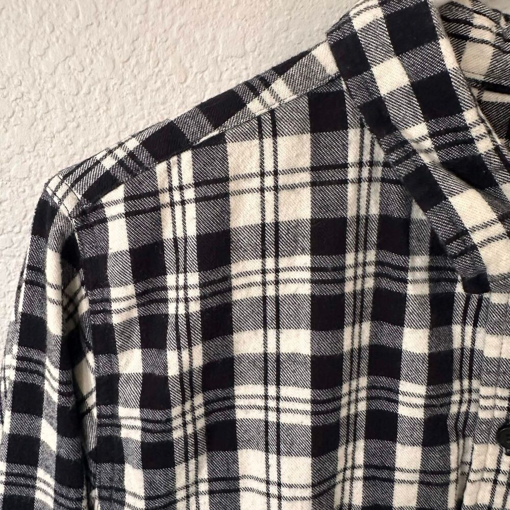 LL Bean Flannel Shirt XL Black White Plaid Cotton Button Down Long Sleeve Cabin - Picture 4 of 7
